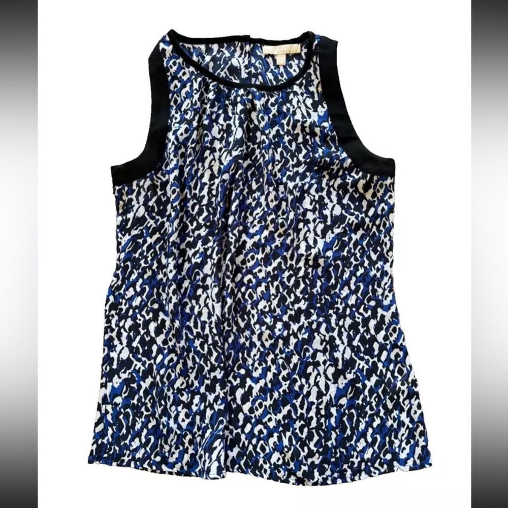 Banana Republic White Blue Black Tank Blouse Top Chiffon Mint Cond M ~FAST SHIP!